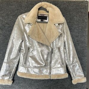 Tommy Hilfiger Soft Silver Crinkle Moto 
Coat